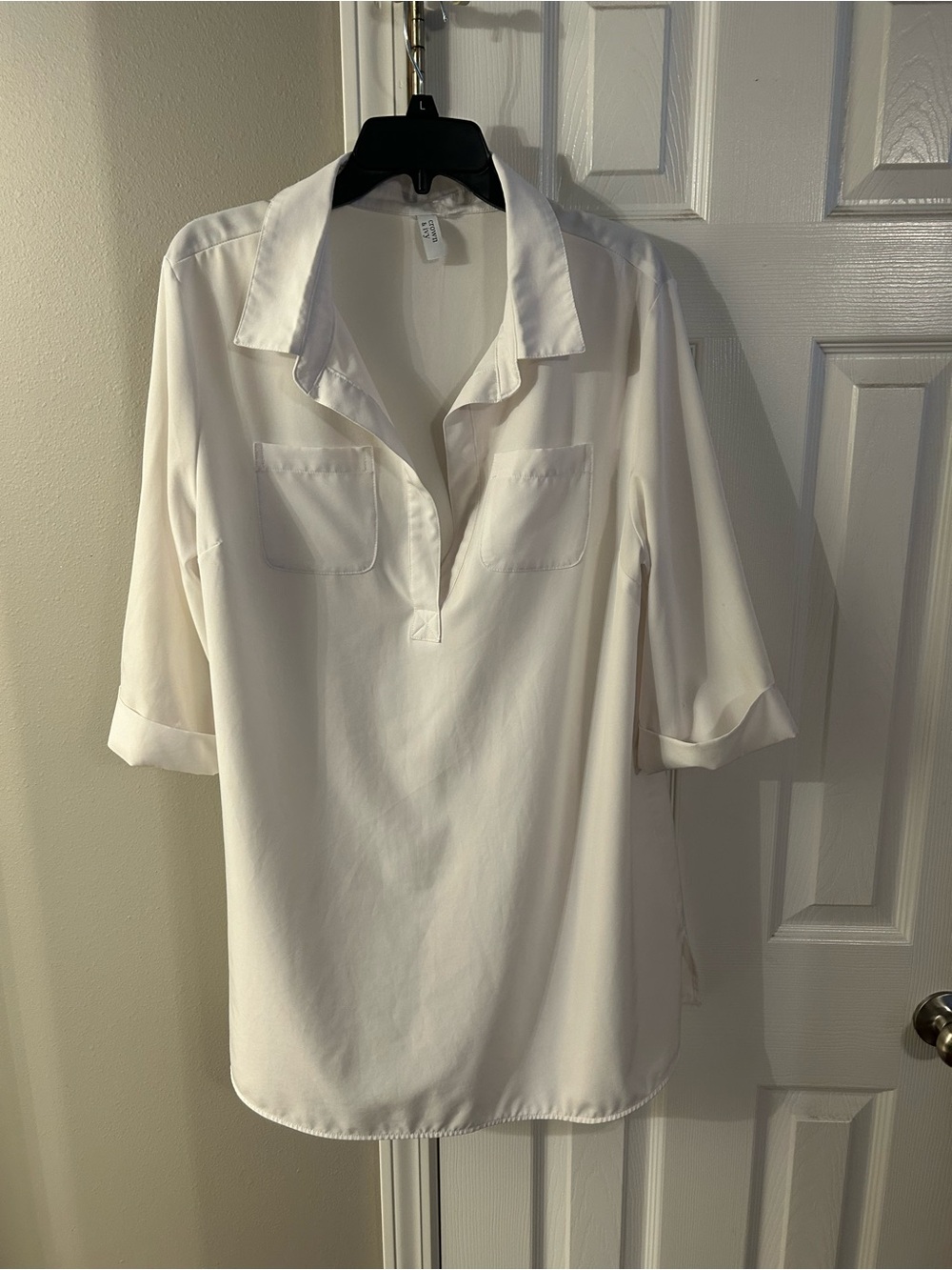 Women's White Collared V-Neck swim cover